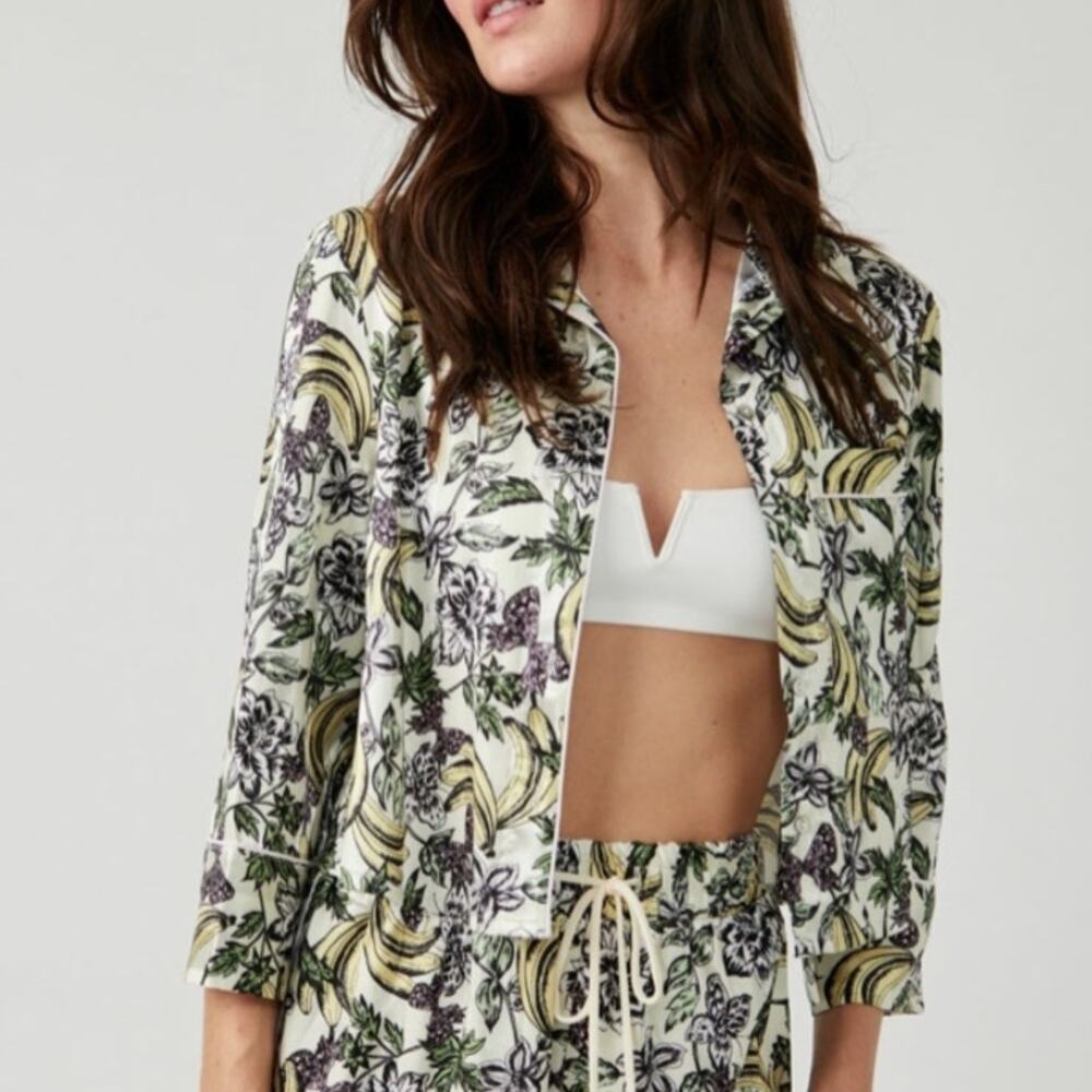Intimately Free People Banana Butterfly Print Satin Pajama Top Button Down SMALL